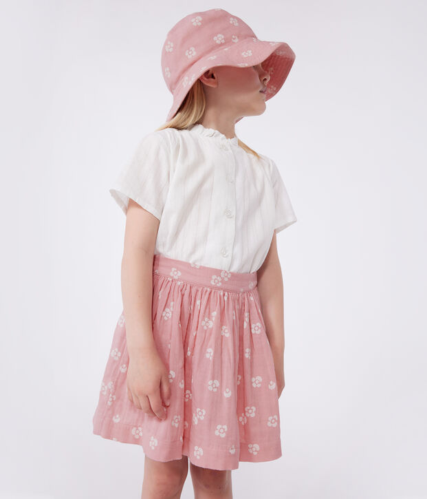 Falda infantil de algod&oacute;n con flores rosa/blanco