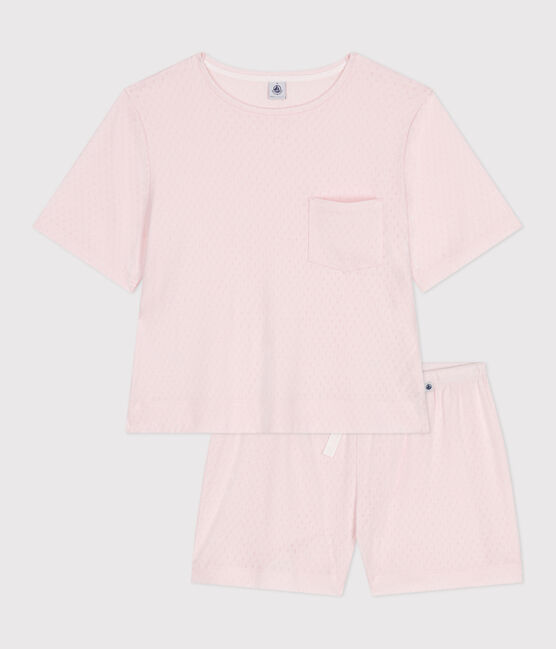 Pijama corto de manga corta de algodón para mujer rosa FLEUR