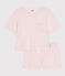 Pijama corto de manga corta de algodón para mujer rosa FLEUR