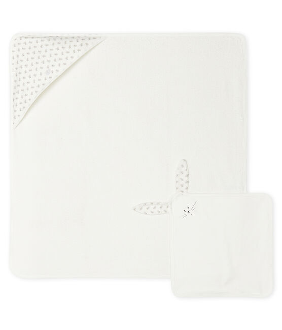 Estuche con toalla cuadrada de baño y peluche de bebé de rizo y túbico blanco MARSHMALLOW/blanco MULTICO