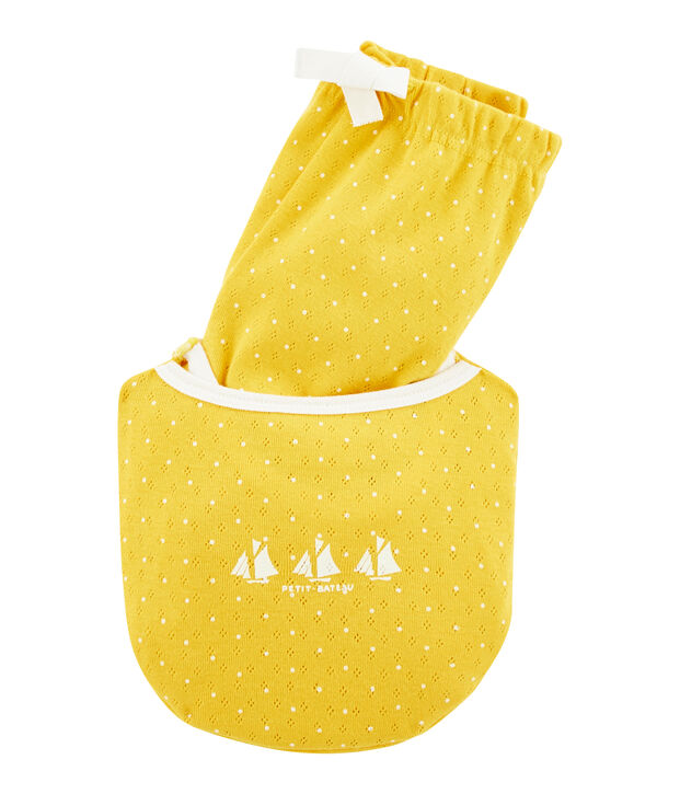 Pijama corto de punto para ni&ntilde;a amarillo/blanco