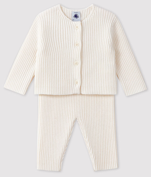 Conjunto blanco de 2 piezas de punto para beb&eacute; blanco