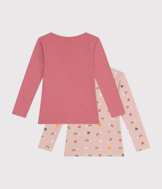 Juego de 2 camisetas infantiles de algod&oacute;n de manga larga con coraz&oacute;n multicolor
