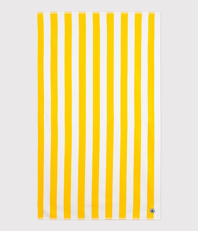 Toalla de playa de rizo de algod&oacute;n a rayas amarillo/blanco