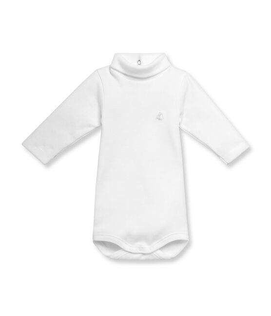 Unisex baby long-sleeved rollneck bodysuit in brushed cotton blanco Ecume