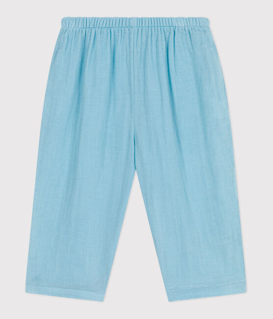 Pantalón liso de gasa de algodón para bebé azul AQUATIC