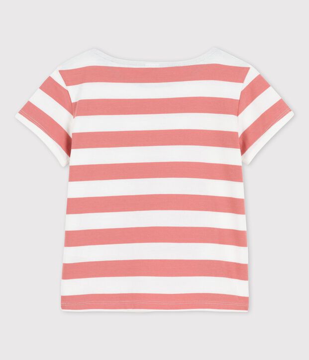 Camiseta de algod&oacute;n de manga corta para ni&ntilde;a rosa/blanco