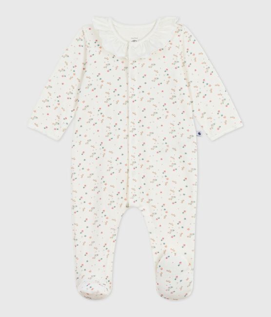 Pijama de terciopelo con cuello con flores para bebé blanco MARSHMALLOW/blanco MULTICO