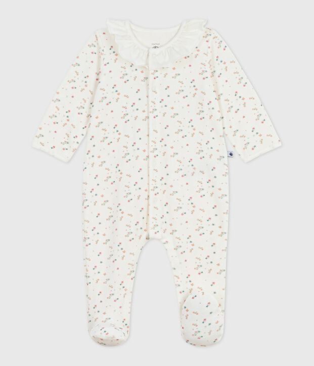Pijama de terciopelo con cuello con flores para beb&eacute; blanco/multicolor