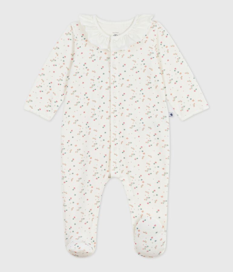 Pijama de terciopelo con cuello con flores para beb&eacute; blanco/multicolor