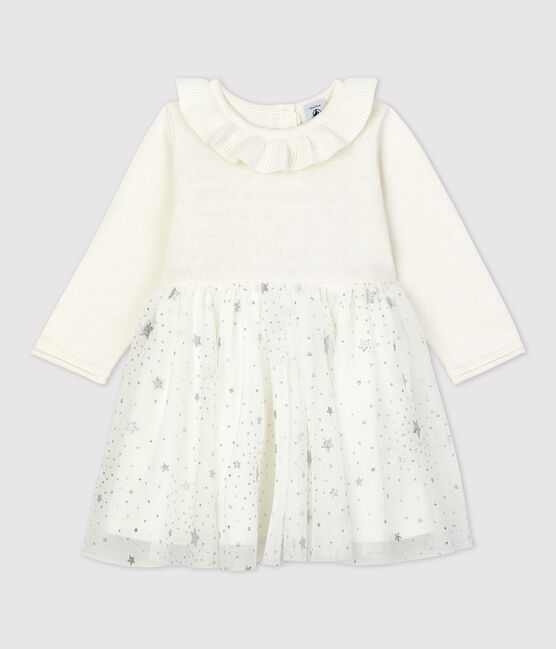 Vestido de tejido de punto de bebé. blanco MARSHMALLOW/gris ARGENT