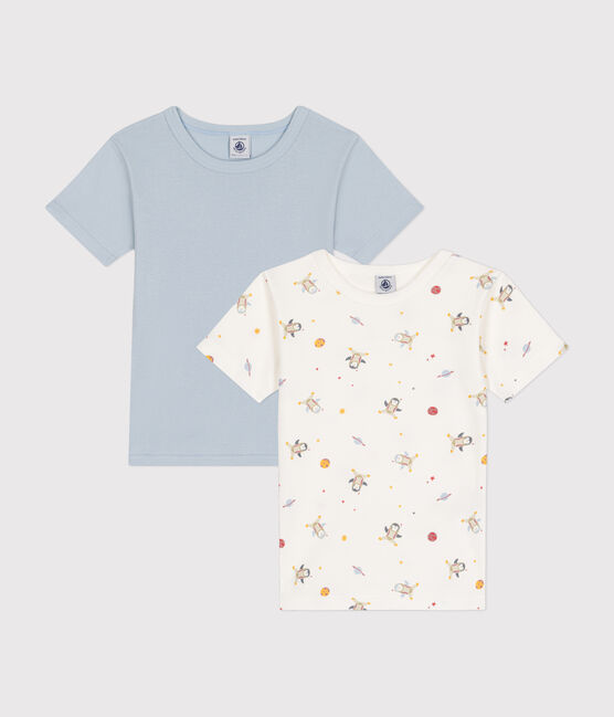 Juego de 2 camisetas infantiles de algodón de manga corta con motivo espacial variante 1
