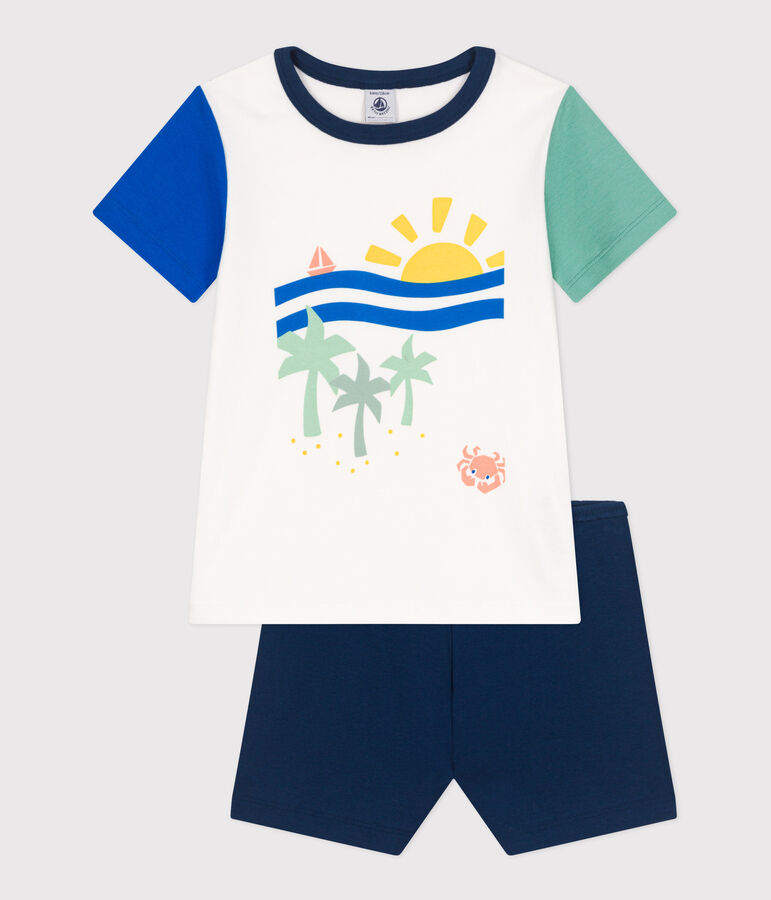 Pijama corto infantil de algod&oacute;n blanco/multicolor