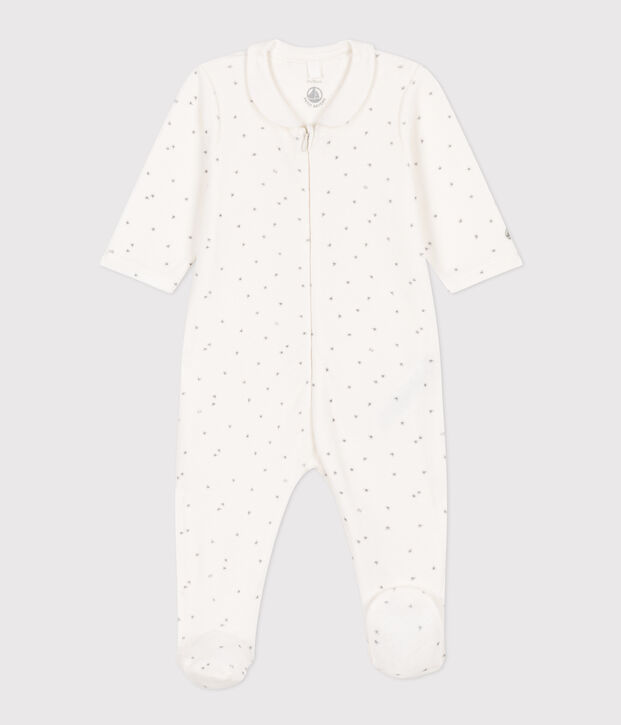 Pijama de terciopelo con estrellas para beb&eacute; blanco/gris