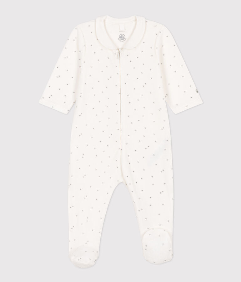 Pijama de terciopelo con estrellas para beb&eacute; blanco/gris