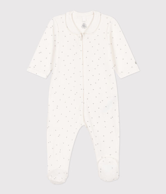 Pijama de terciopelo con estrellas para bebé blanco MARSHMALLOW/gris GRIS