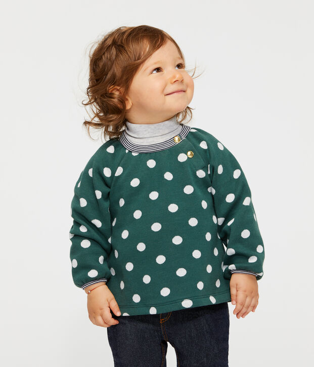Blusa de manga larga estampada para beb&eacute; ni&ntilde;a verde/blanco