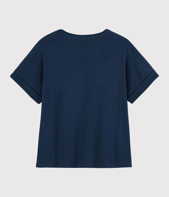 Camiseta de algodón/lino lisa de mujer azul MEDIEVAL