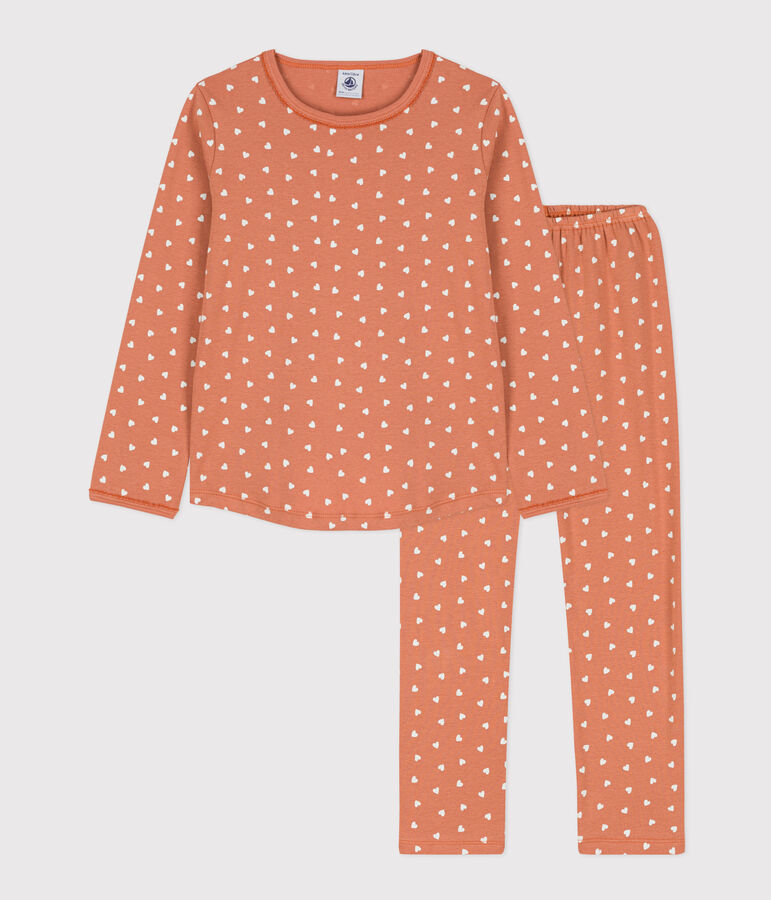 Pijama de algod&oacute;n coraz&oacute;n para ni&ntilde;a rosa/blanco