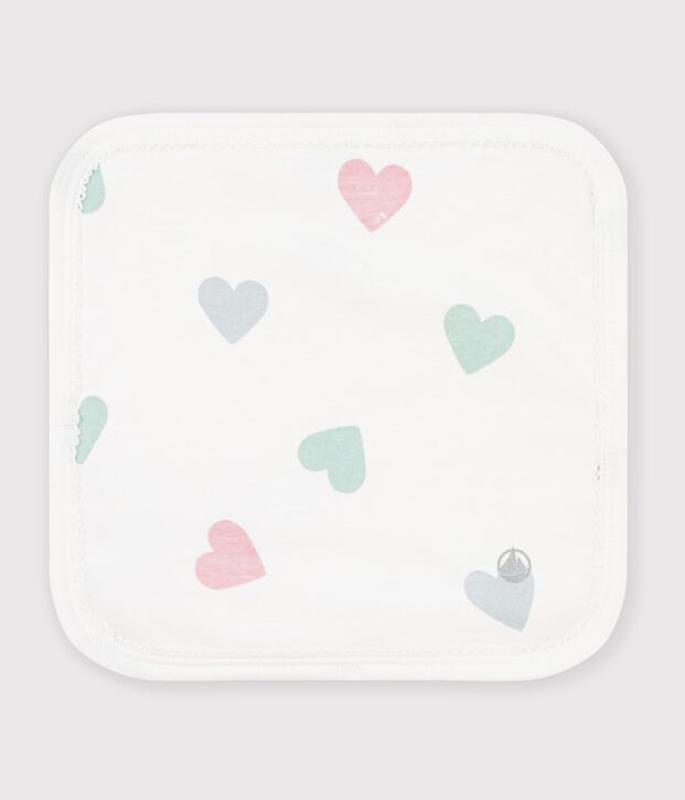 Toallita de algod&oacute;n y rizo con estampado de corazones para beb&eacute; blanco/multicolor