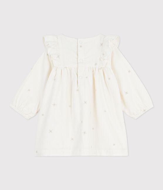Vestido liso de pana de manga larga para bebé crudo MILK/ ARGENT
