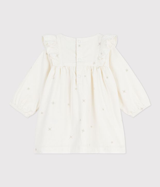 Vestido liso de pana de manga larga para beb&eacute; crudo/gris