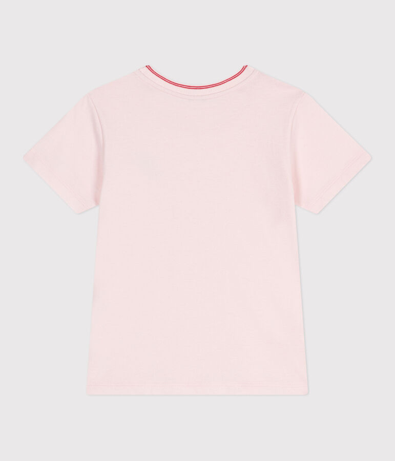 Camiseta infantil lisa de manga corta de algod&oacute;n rosa
