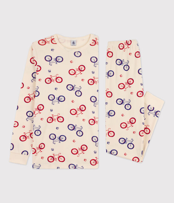 Pijama de algodón con motivo de bicicleta de niño blanco AVALANCHE/ MULTICO