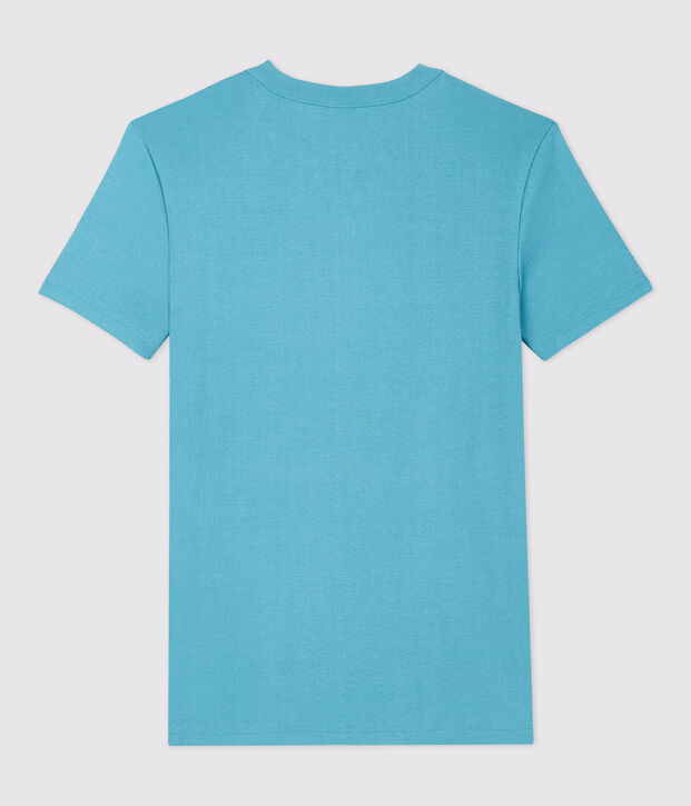 Camiseta de cuello de pico emblem&aacute;tica de algod&oacute;n de mujer azul