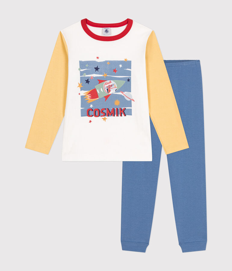 Pijama infantil liso de algod&oacute;n con motivo espacial azul/multicolor
