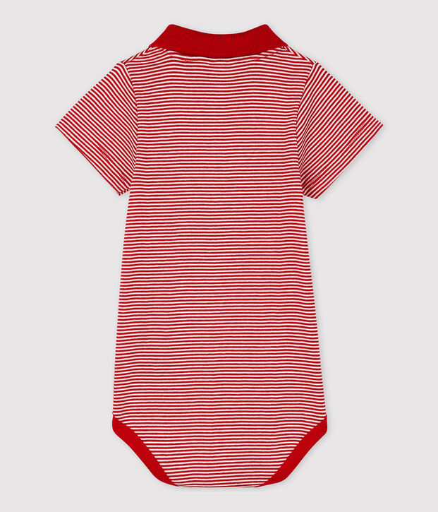 Body de cuello polo de algod&oacute;n y manga corta de beb&eacute; ni&ntilde;o rojo/blanco
