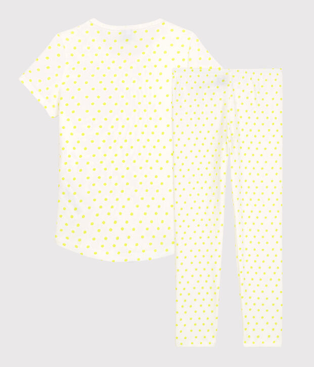 Pijama de lunares amarillos de algod&oacute;n de ni&ntilde;a blanco/amarillo