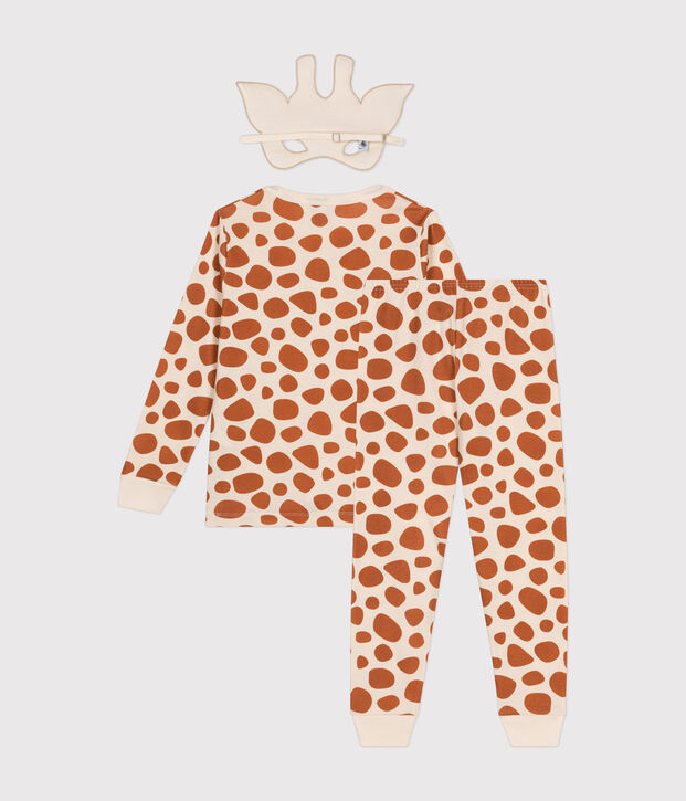 Pijama infantil de algod&oacute;n tipo disfraz de jirafa crudo/marron