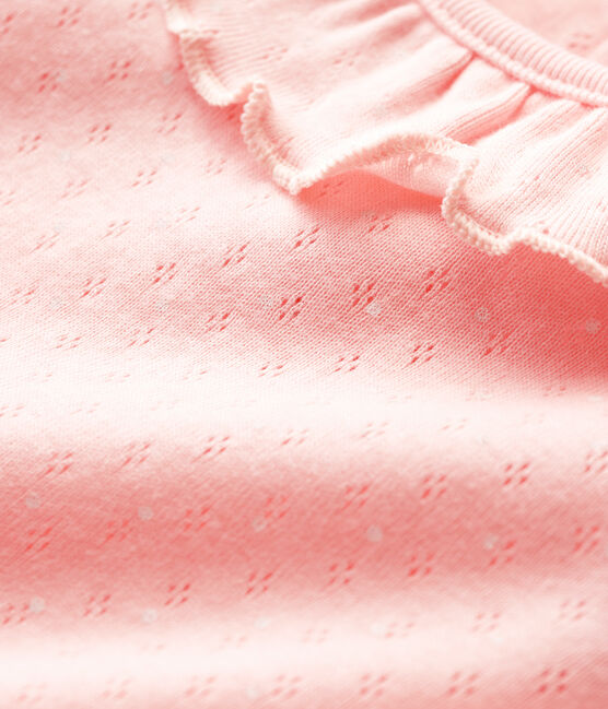 Blusa calada de manga corta de algodón de bebé niña rosa MINOIS/blanco ECUME