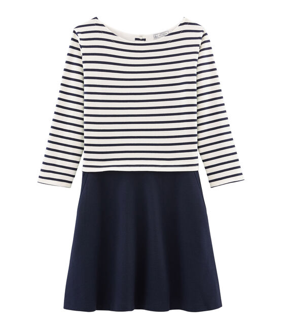 Vestido con manga larga para mujer azul SMOKING/beige COQUILLE