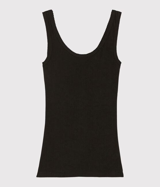 Camiseta de tirantes de lana y algodón de mujer negro NOIR