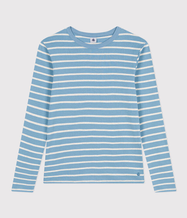 Camiseta L'ICONIQUE de algod&oacute;n con cuello redondo para mujer azul/beige