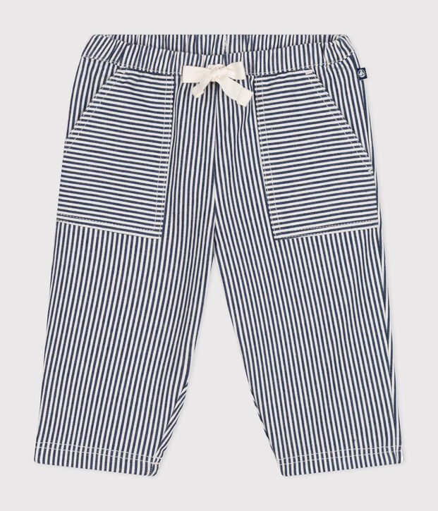 Pantal&oacute;n de tela para beb&eacute; azul/blanco
