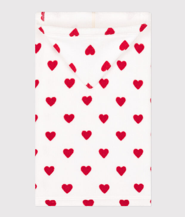 Capa de ba&ntilde;o de rizo con corazones para beb&eacute; blanco/rojo