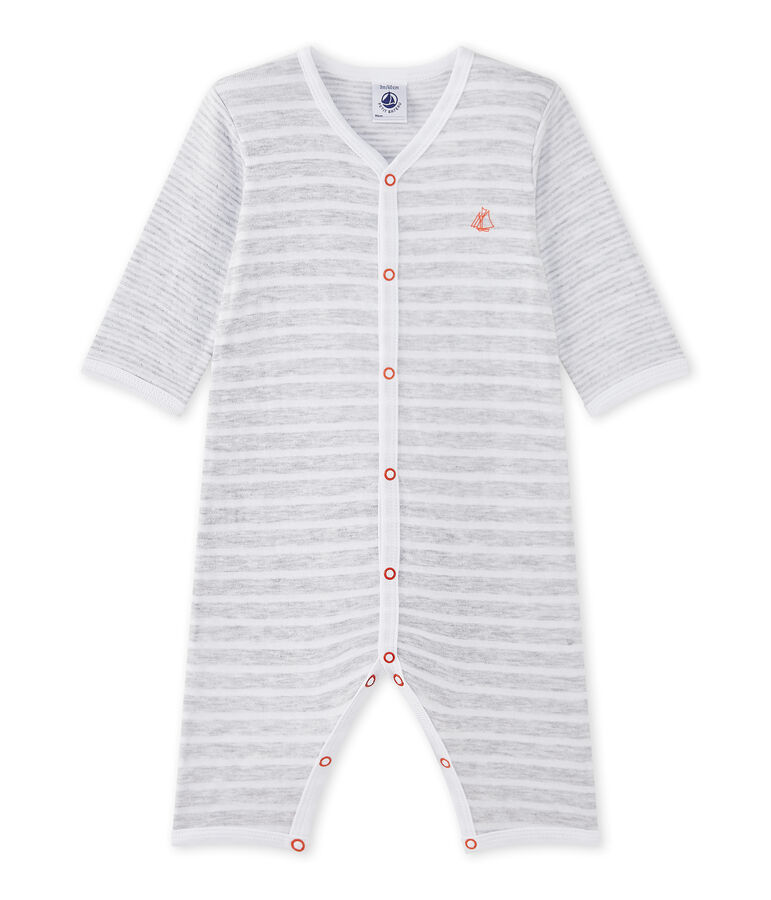 Pijama sin pies para beb&eacute; ni&ntilde;o gris POUSSIERE/blanco ECUME