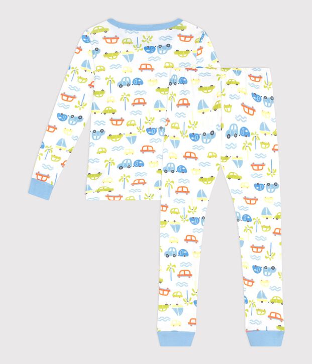 Pijama infantil muy ajustado de algod&oacute;n con estampado de coches blanco/multicolor