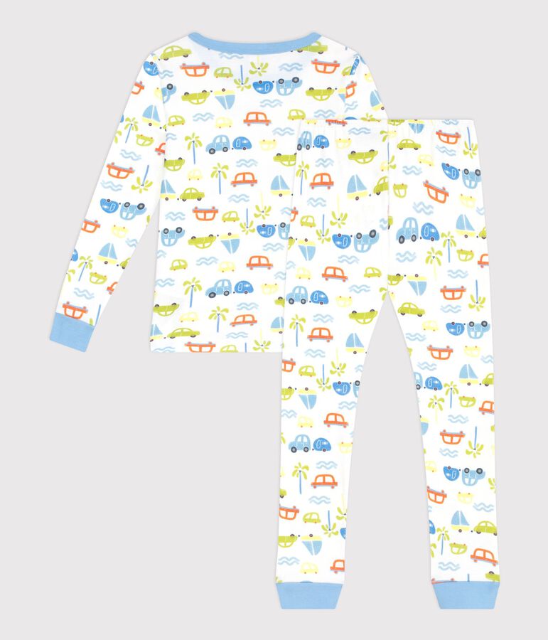 Pijama infantil muy ajustado de algod&oacute;n con estampado de coches blanco MARSHMALLOW/blanco MULTICO