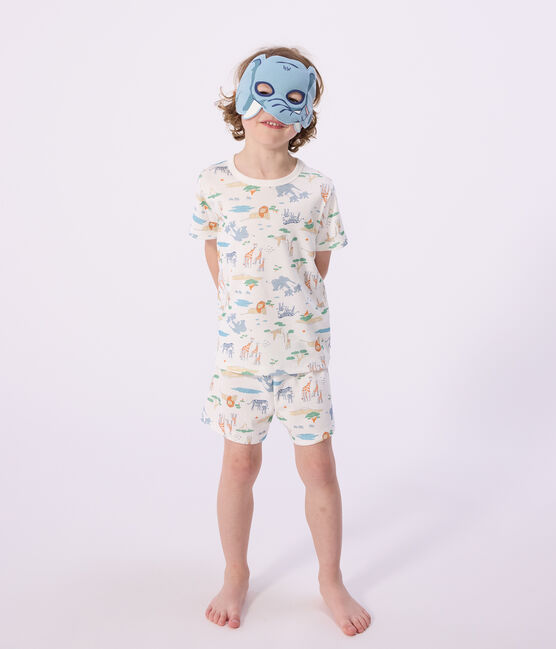 Pijama corto tipo disfraz infantil de algodón con estampado de la sabana blanco MARSHMALLOW/blanco MULTICO