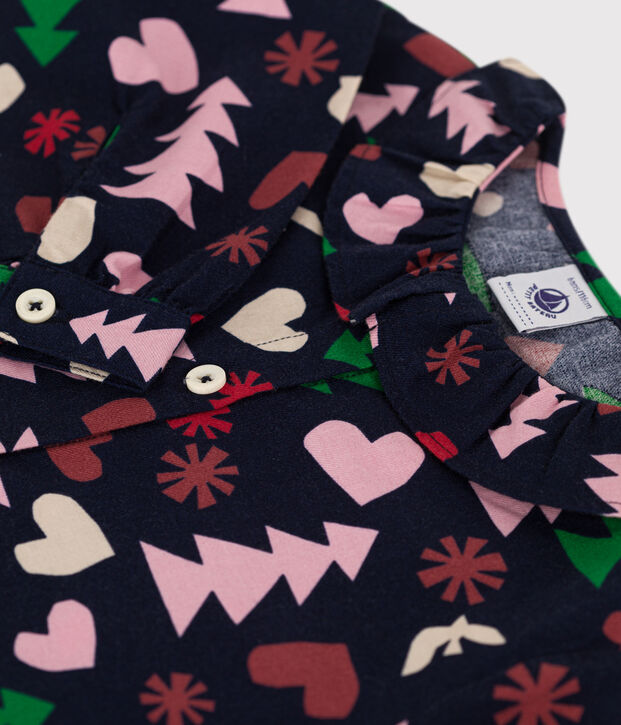 Blusa de manga larga de franela para ni&ntilde;a azul/multicolor