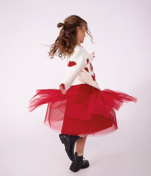Falda infantil lisa y larga de tul rojo