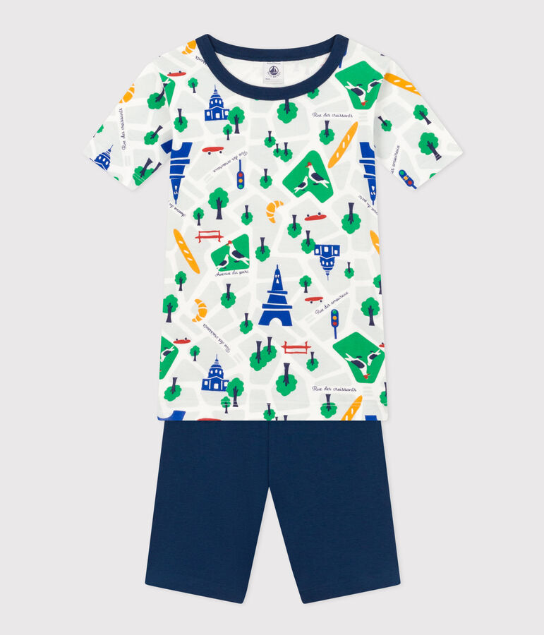 Pijama infantil corto de algod&oacute;n con estampado de Par&iacute;s azul/multicolor