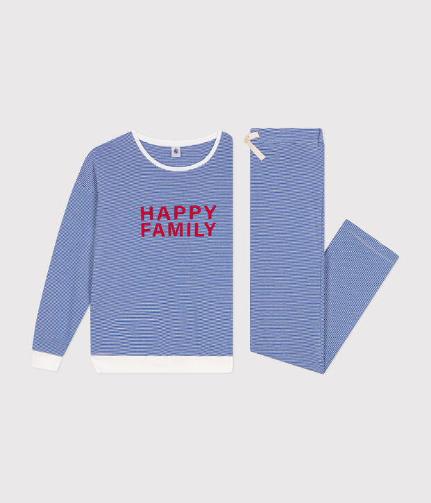 Pijama de algod&oacute;n a rayas para mujer azul/blanco