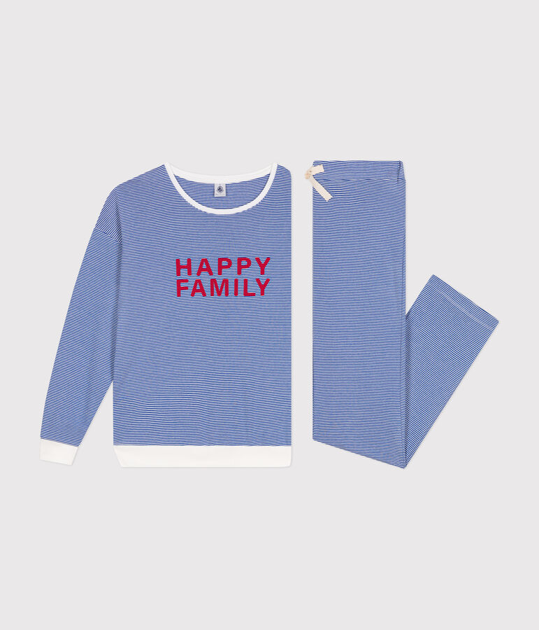 Pijama de algod&oacute;n a rayas para mujer azul/blanco