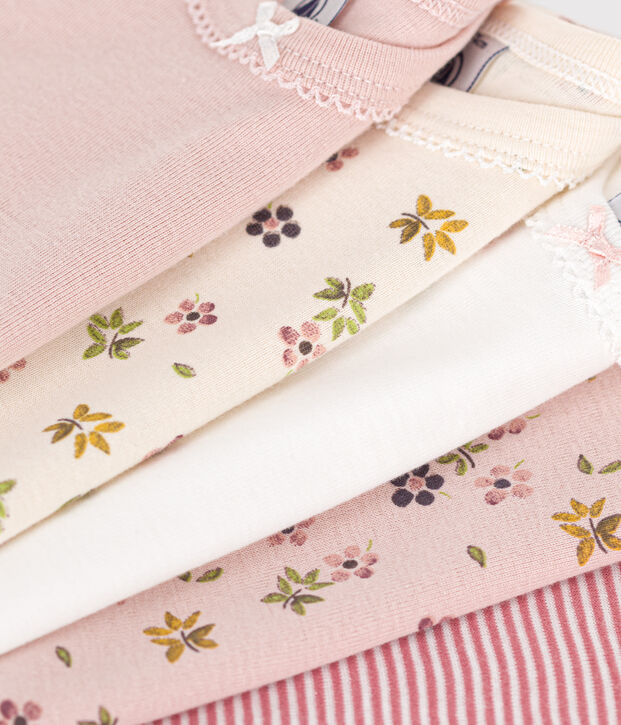 Juego de 5 bodis de algod&oacute;n de manga larga con flores para beb&eacute; multicolor