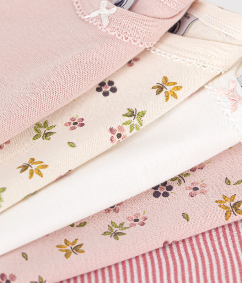 Juego de 5 bodis de algod&oacute;n de manga larga con flores para beb&eacute; variante 1